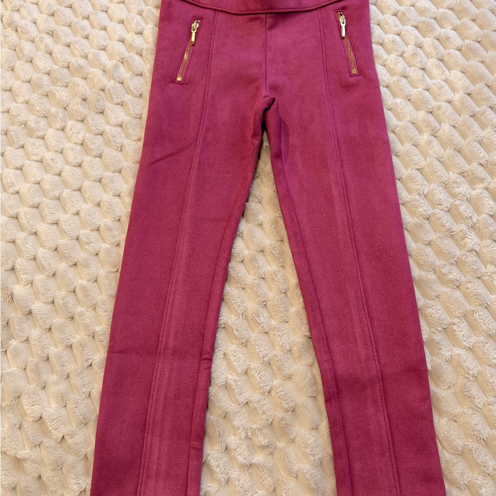 Janie and Jack Wine Ponte Knit Leggings with Gold Zippers